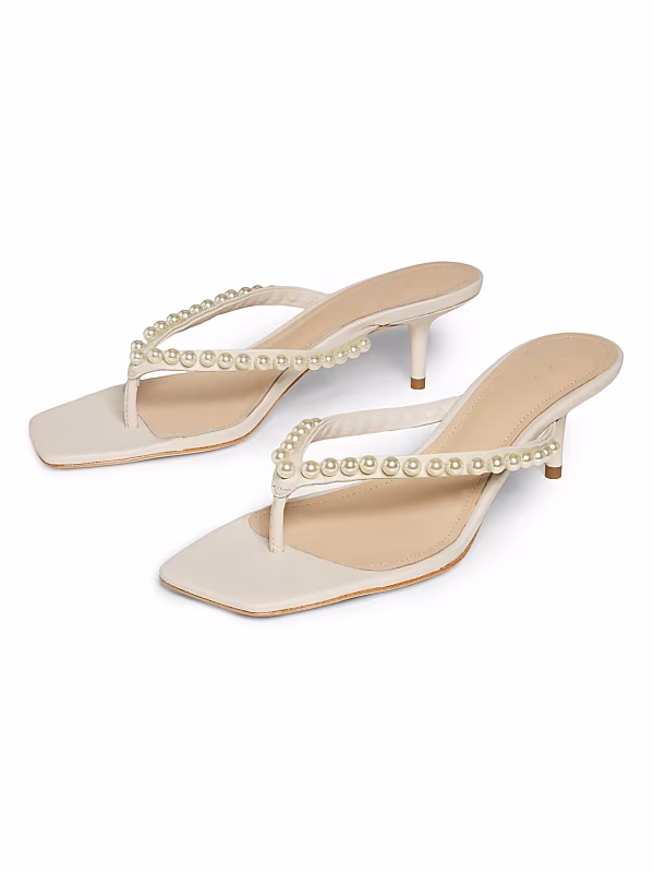 50MM Imitation Pearl-Embellished Leather Sandals - View 2
